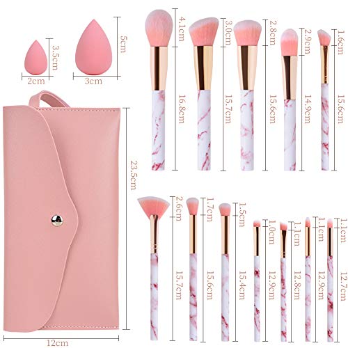 Makeup Brushes START MAKERS Professional 12Pcs Pink Marble Makeup Brush Set w...