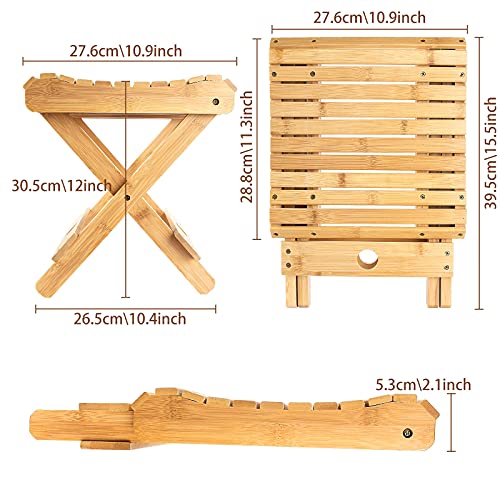 STARVAST Bamboo Folding Stool Shaving Shower Step Stool, Portable Sturdy Ligh...