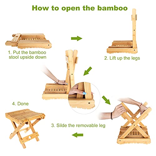 STARVAST Bamboo Folding Stool Shaving Shower Step Stool, Portable Sturdy Ligh...