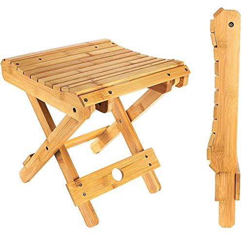 STARVAST Bamboo Folding Stool Shaving Shower Step Stool, Portable Sturdy Ligh...