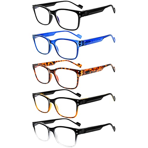 5 Pack Reading Glasses for Women Men, Anti Glare UV Ray Filter Eyeglasses, Bl...