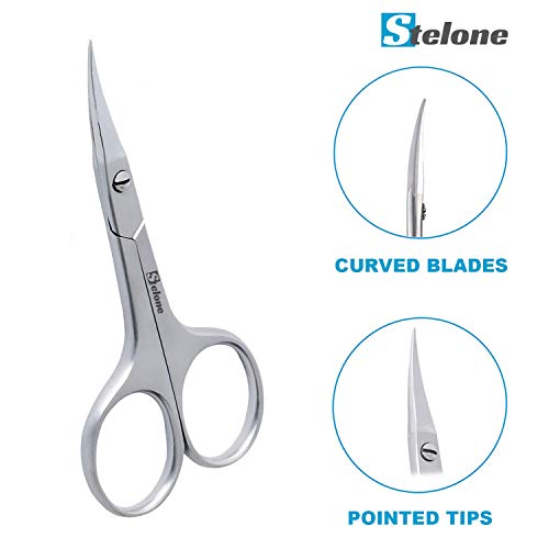 Stelone Professional Cuticle Scissors, Eyebrow Scissors, Stainless Steel Curv...