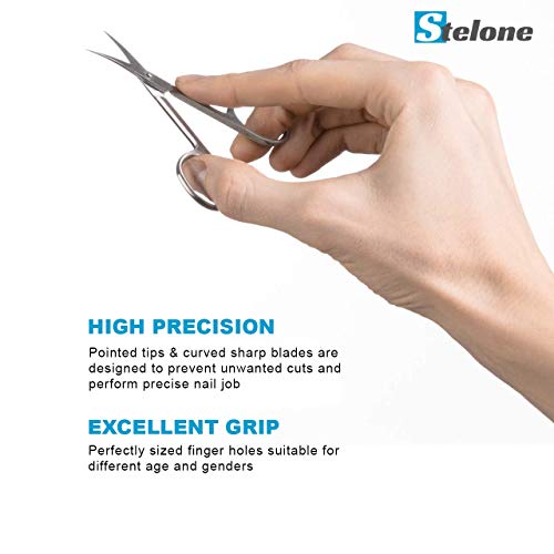 Stelone Professional Cuticle Scissors, Eyebrow Scissors, Stainless Steel Curv...