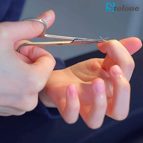 Stelone Professional Cuticle Scissors, Eyebrow Scissors, Stainless Steel Curv...