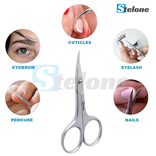 Stelone Professional Cuticle Scissors, Eyebrow Scissors, Stainless Steel Curv...