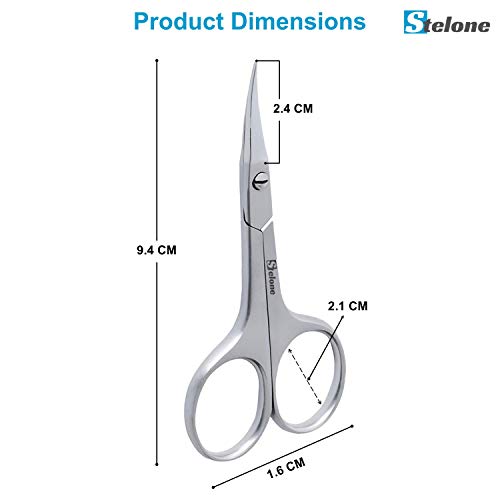 Stelone Professional Cuticle Scissors, Eyebrow Scissors, Stainless Steel Curv...