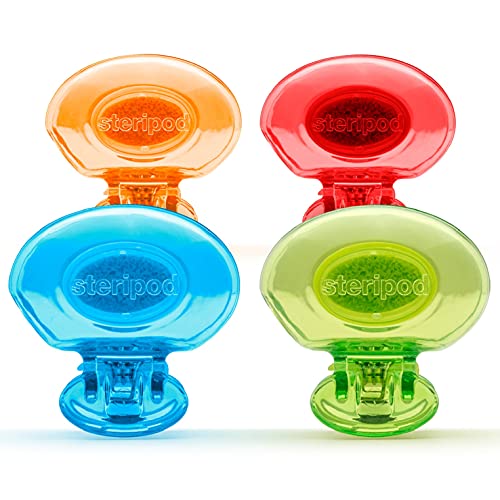 Steripod Clip-On Toothbrush Protector, Blue, Green, Red, Orange, 4 Count