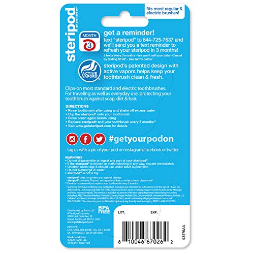 Steripod Clip-On Toothbrush Protector, Multicolor, 8 Count