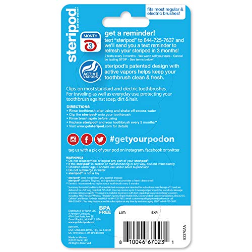 Steripod Clip-on Toothbrush Protector, Pink and Blue, 2 Count