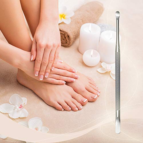 Professional Cuticle Pusher and Spoon Nail Cleaner | Dual Sided Stainless Ste...