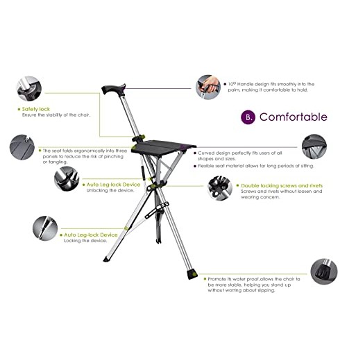 STMDCG TA-DA Foldable Lightweight Canes Chair Mountaineering Walking Outdoors...