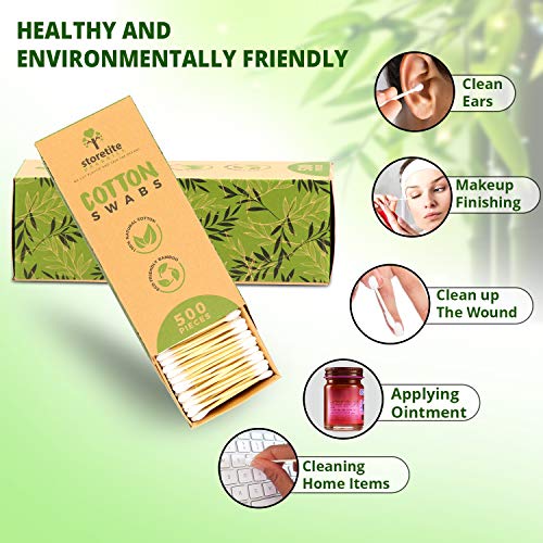 Storetite Organics, Biodegradable Bamboo Cotton Swabs - Buds for Ear Cleaning...
