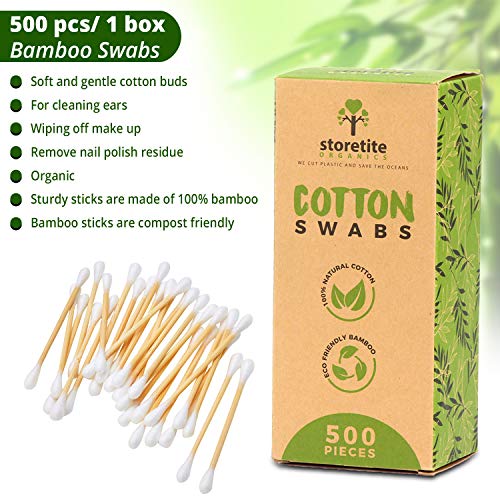 Storetite Organics, Biodegradable Bamboo Cotton Swabs - Buds for Ear Cleaning...