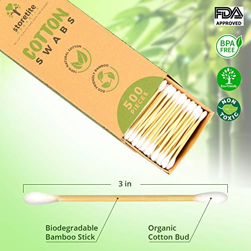 Storetite Organics, Biodegradable Bamboo Cotton Swabs - Buds for Ear Cleaning...
