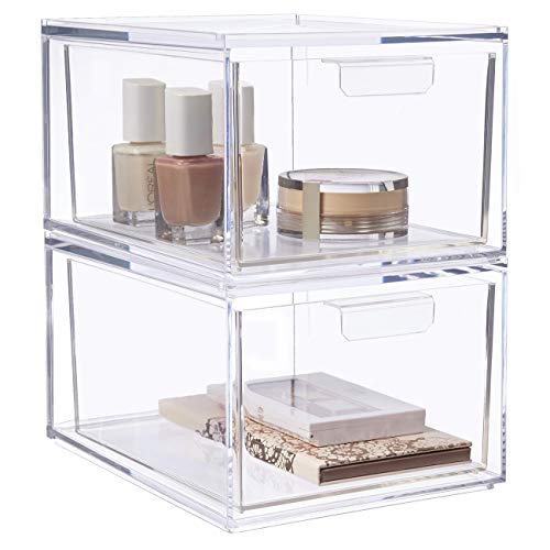 Audrey Stackable Cosmetic Organizer Drawers 4-1/2" Tall | set of 2 Clear NE.W