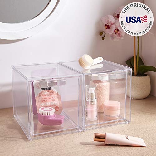 STORi Audrey Stackable Cosmetic Organizer Drawers 6-3/4" Tall | set of 2 Clear
