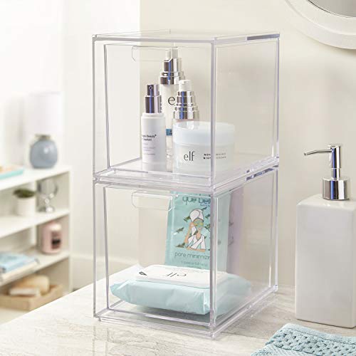 STORi Audrey Stackable Cosmetic Organizer Drawers 6-3/4" Tall | set of 2 Clear