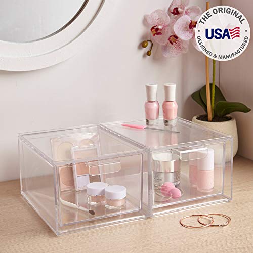 STORi Audrey Stackable Cosmetic Organizer Drawers | Set of 2 | Clear | 4.5-In...