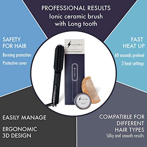 Beard Straightener Brush w/Free Beard Balm & Comb, Premium Hair Straightening...