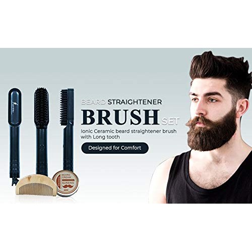 Beard Straightener Brush w/Free Beard Balm & Comb, Premium Hair Straightening...