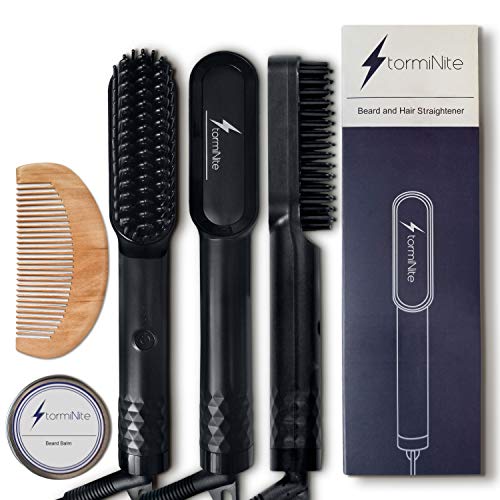 Beard Straightener Brush w/Free Beard Balm & Comb, Premium Hair Straightening...