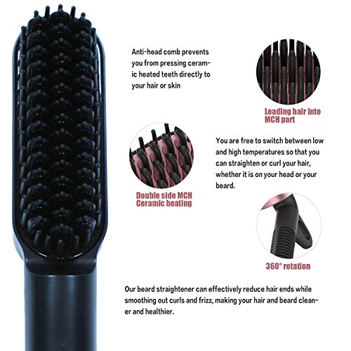 Beard Straightener Brush w/Free Beard Balm & Comb, Premium Hair Straightening...