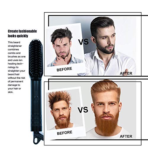 Beard Straightener Brush w/Free Beard Balm & Comb, Premium Hair Straightening...