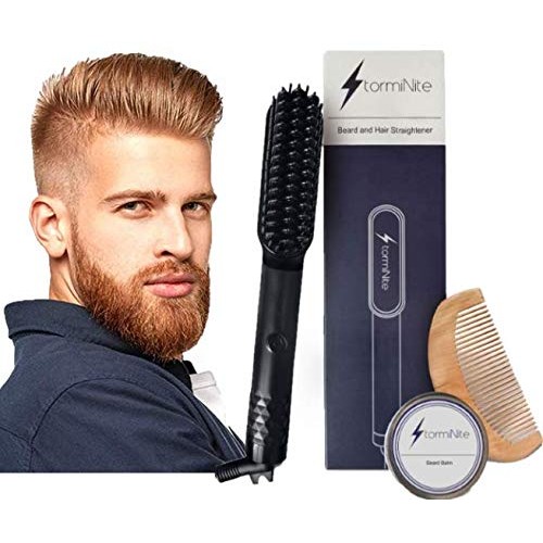 Beard Straightener Brush w/Free Beard Balm & Comb, Premium Hair Straightening...