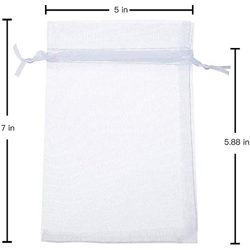 Stratalife 100PCS 5X7 inch White Organza Bags Drawstring Favor Pouches for We...