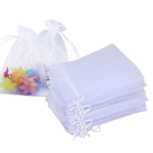 Stratalife 100PCS 5X7 inch White Organza Bags Drawstring Favor Pouches for We...