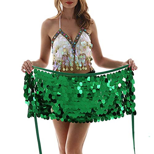 Sttiafay Belly Dance Sequin Skirt Mermaid Hip Scarf Wrap Mini Skirt Rave Cost...