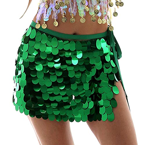 Sttiafay Belly Dance Sequin Skirt Mermaid Hip Scarf Wrap Mini Skirt Rave Cost...