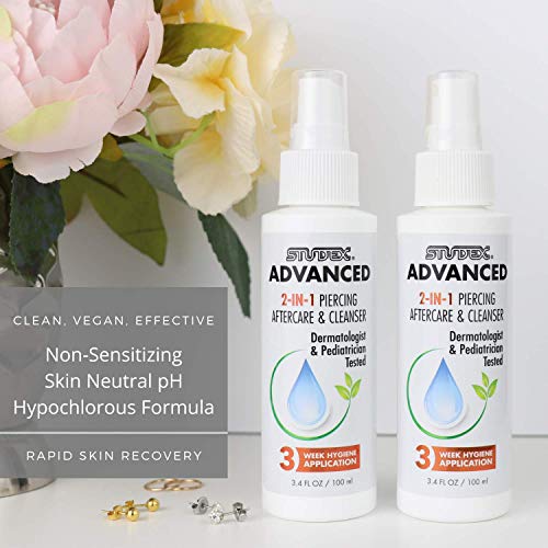 Studex Advanced Piercing Aftercare & Cleanser 3.4oz | Hypochlorous Acid Solut...