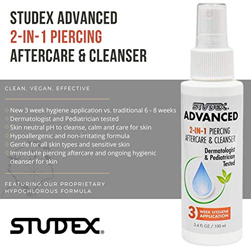 Studex Advanced Piercing Aftercare & Cleanser 3.4oz | Hypochlorous Acid Solut...