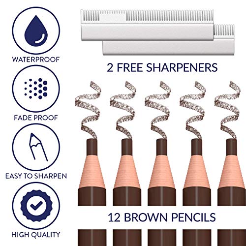 Microblading Supplies Waterproof Eyebrow Pencil - 12 Piece Brown Brow Mapping...