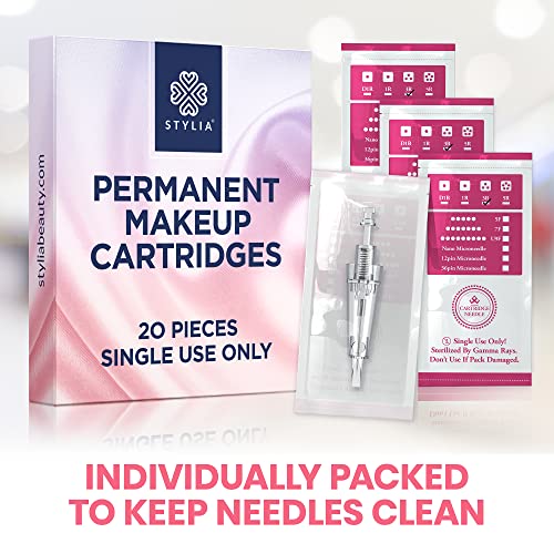 Stylia 20PC Permanent Makeup PMU Cartridges for Microshading, Lip Lining, Det...