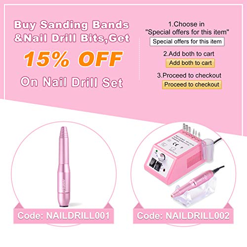 Subay Professional Nail Art Drill Bits Set 6PCS 3/32inch, Sanding Bands 300PC...