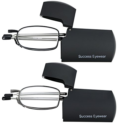 Reading Glasses 2 Pair Black and Gunmetal Readers Compact Folding Unisex Glas...