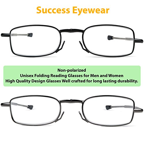 Reading Glasses 2 Pair Black and Gunmetal Readers Compact Folding Unisex Glas...