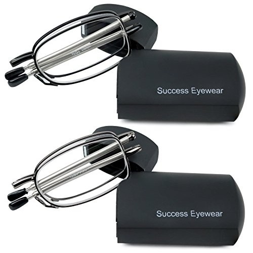 Reading Glasses 2 Pair Black and Gunmetal Readers Compact Folding Unisex Glas...