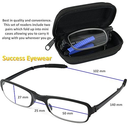 Reading Glasses 2 Pair Fashion Folding Readers with Cases Unisex Glasses for ...