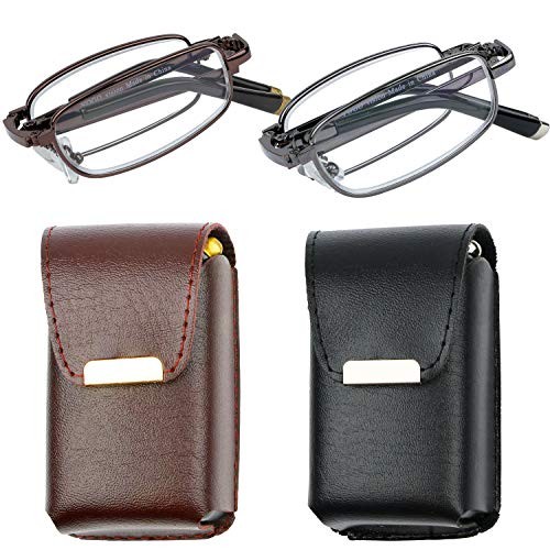 Reading Glasses Set of 2 Fashion Folding Readers with Leather Cases Brown and...