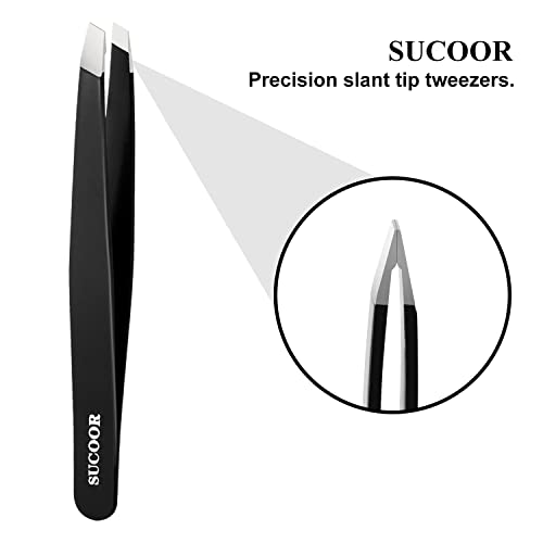 SUCOOR Tweezers,Professional Slant Tip Stainless Steel Eyebrow Tweezers,Great...