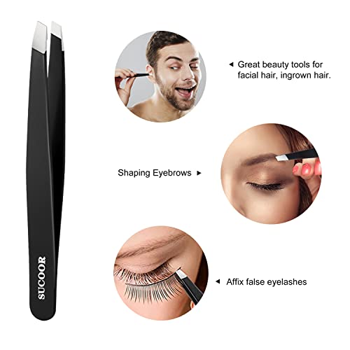 SUCOOR Tweezers,Professional Slant Tip Stainless Steel Eyebrow Tweezers,Great...