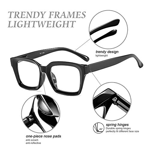 Suertree 4 pack Reading Glasses For Women, Oversized Square Eyewear Frame, Ey...