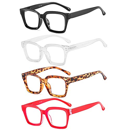 Suertree 4 pack Reading Glasses For Women, Oversized Square Eyewear Frame, Ey...