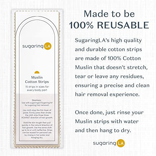 sugaringLA Muslin Cotton Sugaring Strips - Pre-cut Cloth Strips for Hair Remo...