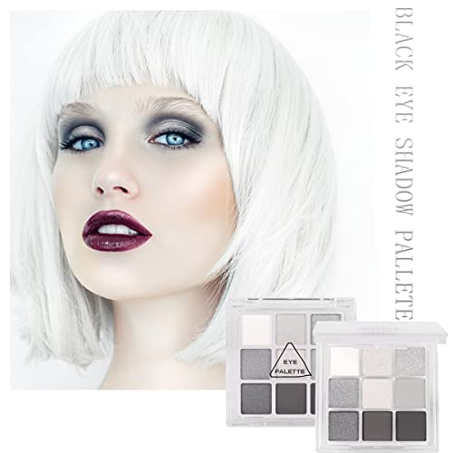 Black Smokey Silver Glitter Shimmer Eyeshadow Palette 9 Colors Cool Toned Mat...