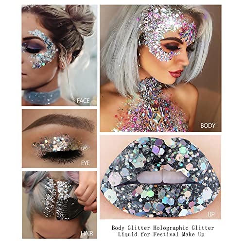 Mermaid Sequins Body Glitter Gel Set of 2 Bottle,Face Glitter Sequins Chunky,...