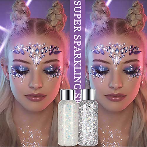 Mermaid Sequins Body Glitter Gel Set of 2 Bottle,Face Glitter Sequins Chunky,...
